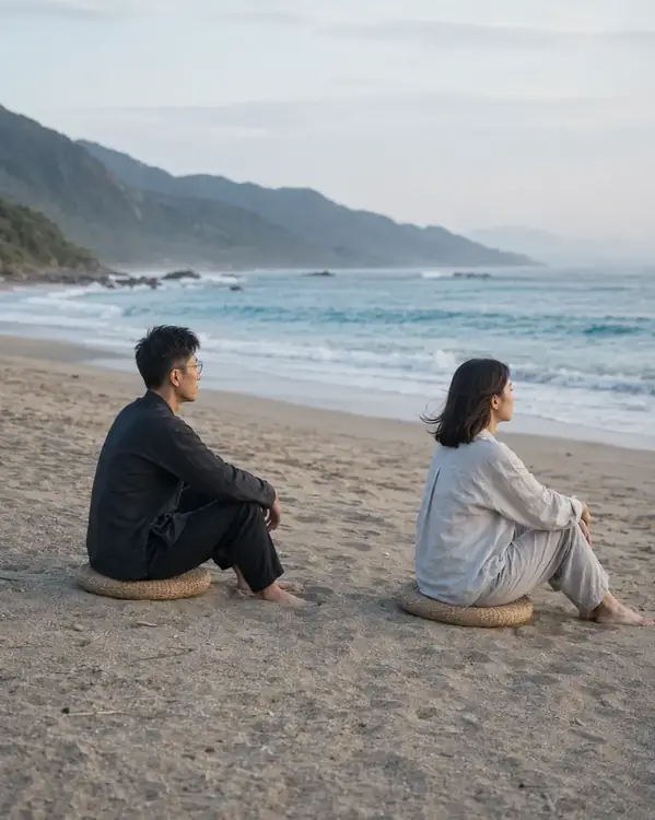 燃姜與來訪者側身聆聽浪聲與彼此