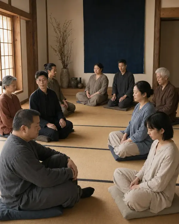 室內暖木與自然光中的共同靜坐
